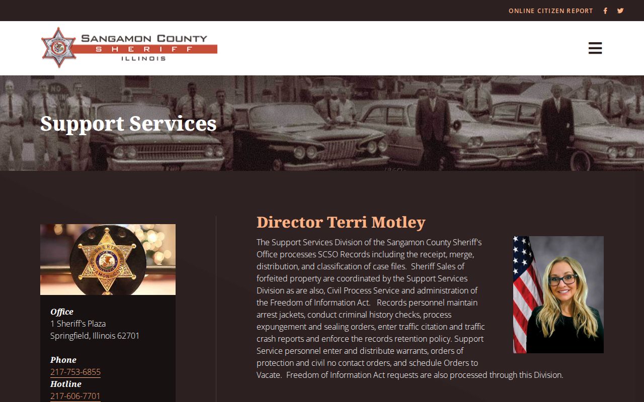 Sangamon County Sheriff Support Services warrants and FOIA page