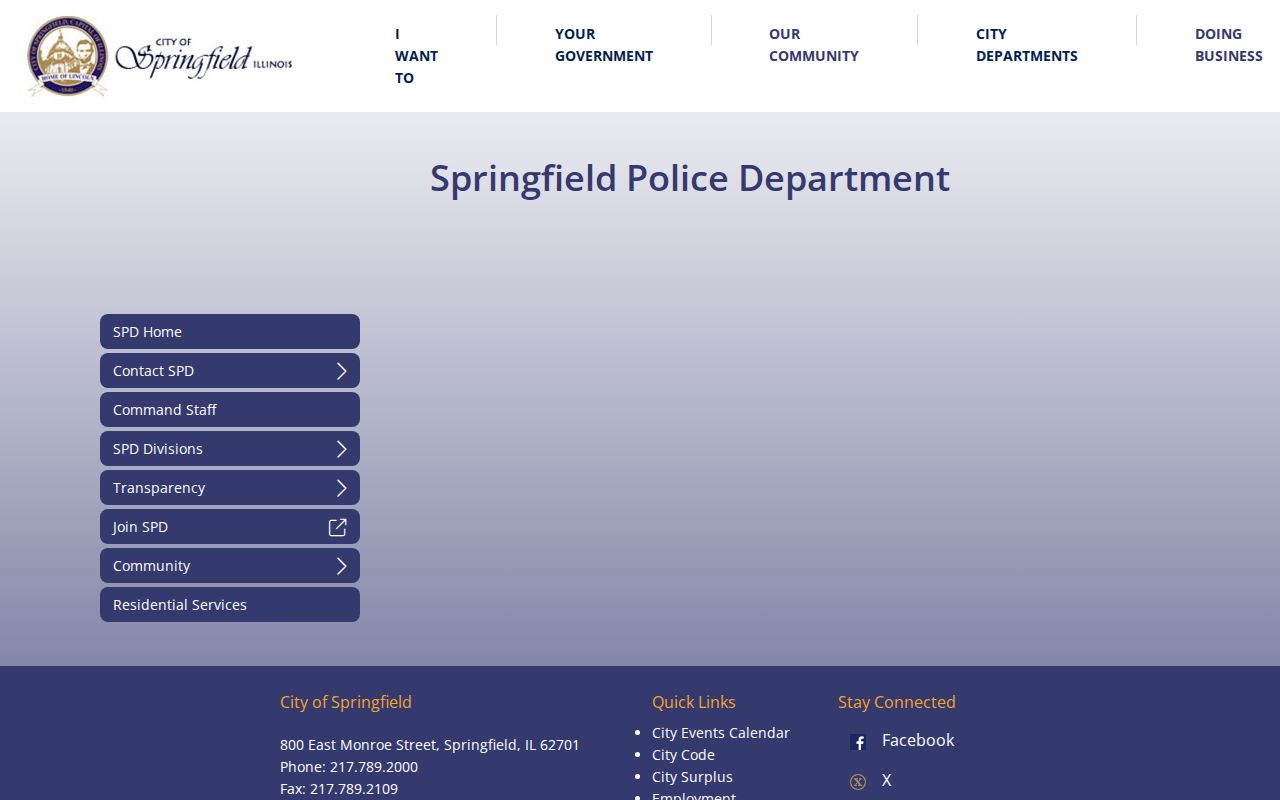 Springfield Police Department official page with contact and public-record links